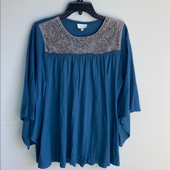 Deletta Tops - Anthropologie Deletta blue sequined swing top